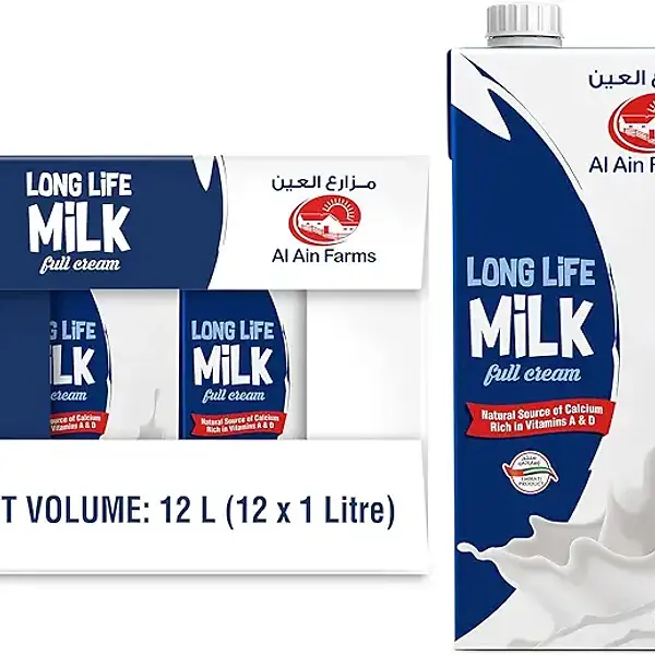 حليب كامل الدسم يو اتش تي من مزارع العين، 12 × 1 لتر